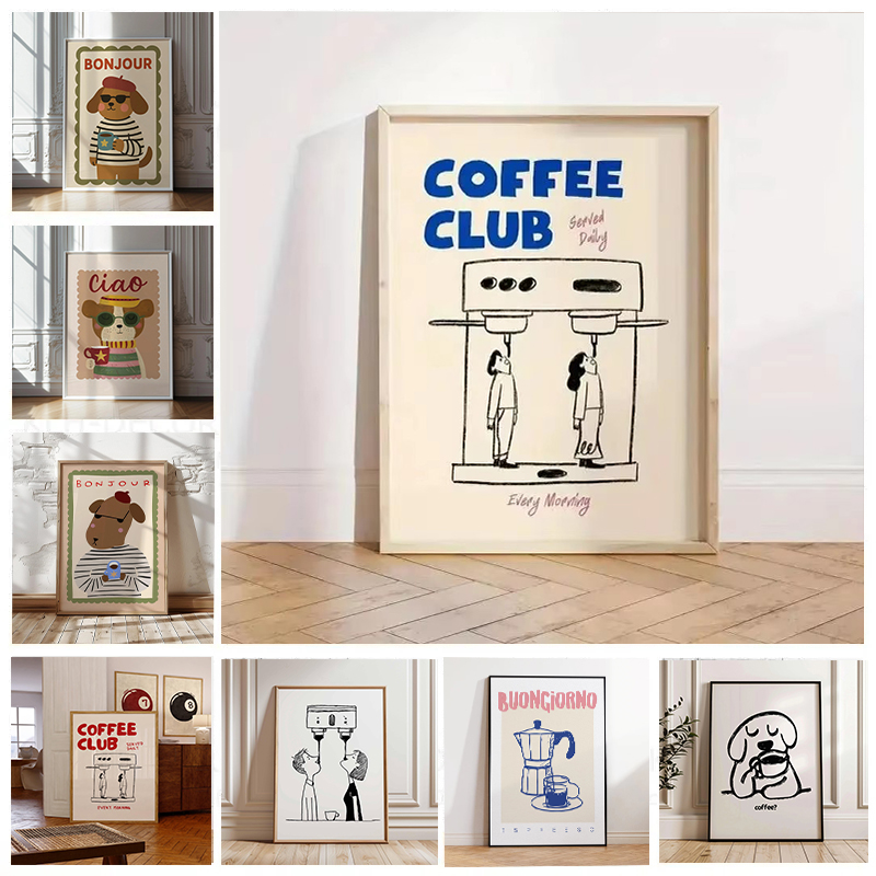 Kitchen Appliances Vintage - Retro Bonjour Dog Coffee Canvas Print
