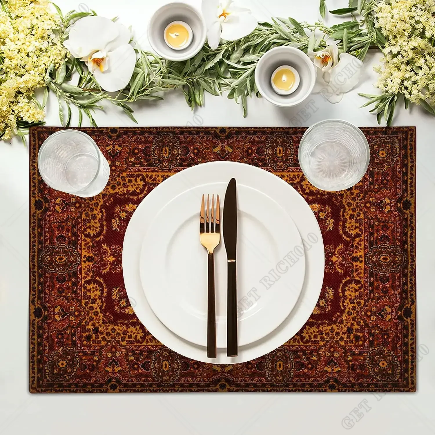 30x45cm 4pcs Red Gold Boho Pla - Kitchen Appliances Vintage recension och pris
