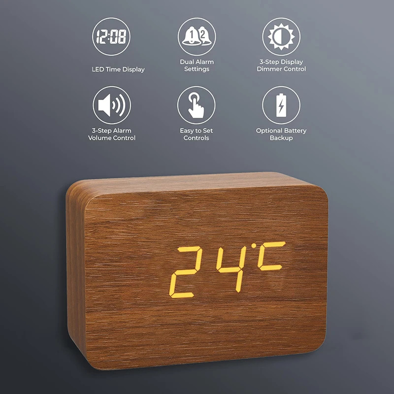 Wooden Digital Alarm Clock for - Kitchen Appliances Vintage recension och pris